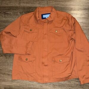 Draper James RSVP Woman L Field Safari Jacket Utility Rust Cotton Button Zip